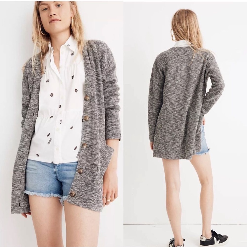 Madewell Alton Gray Button Front V-Neck Cotton Blend Cardigan Sweater